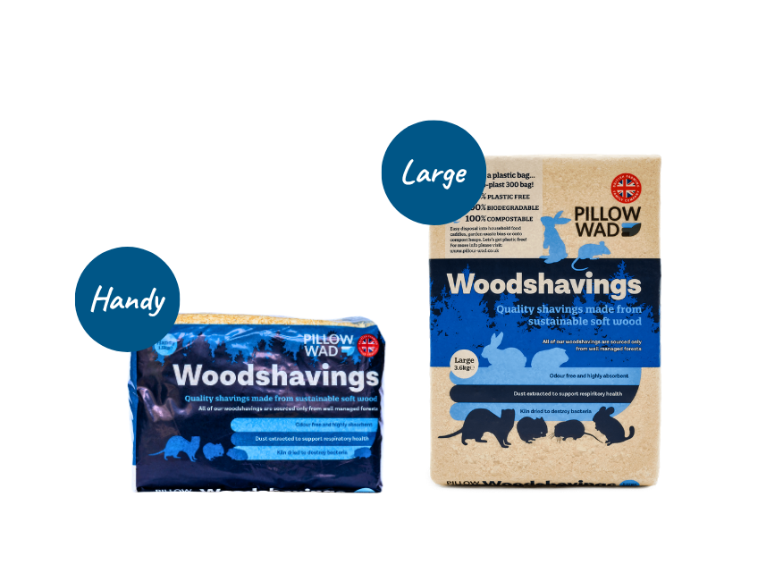 Two bags of woodshavings, one in Handy and one in Large